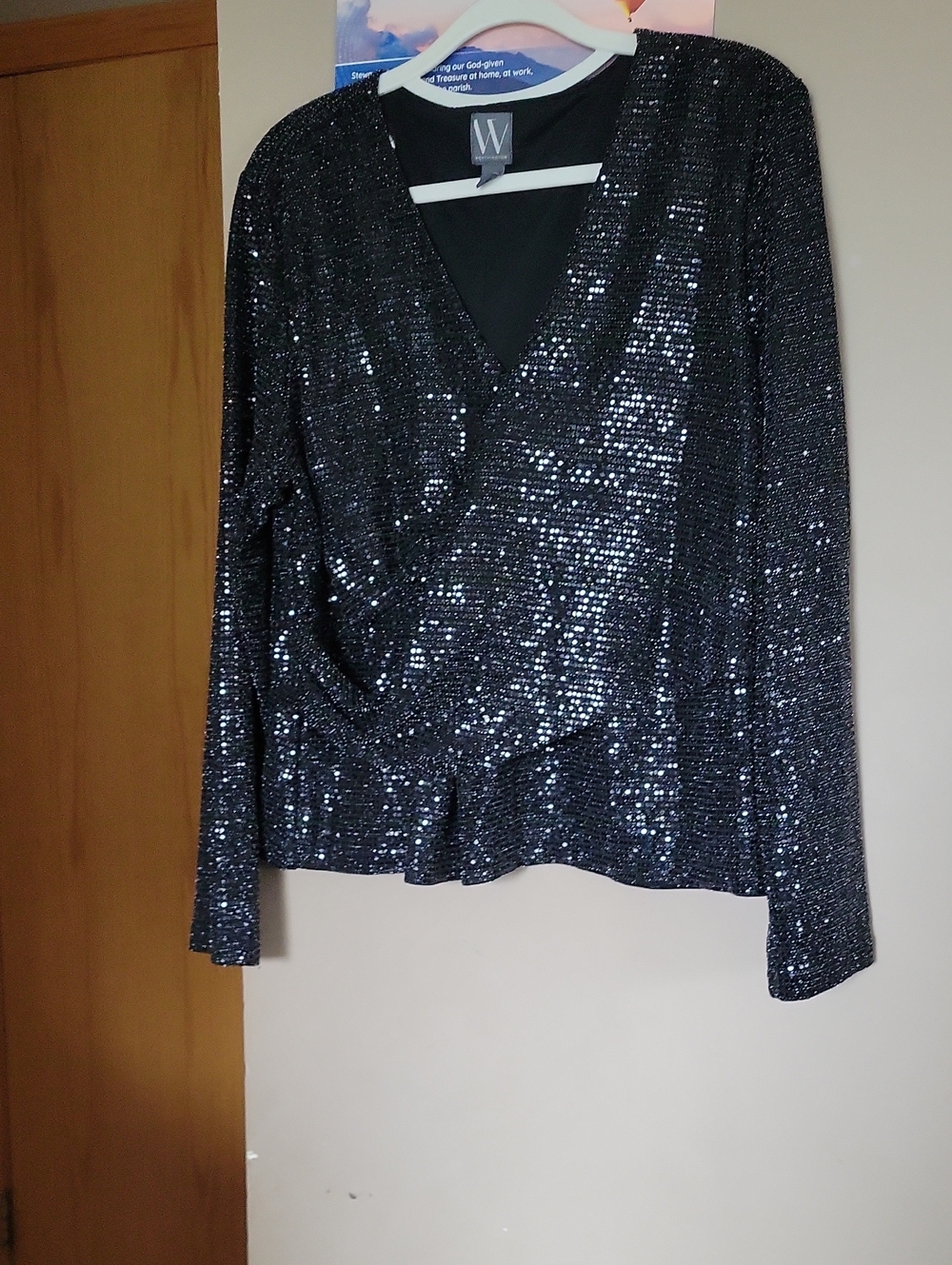 W by Worth Black Sequin Wrap Blouse